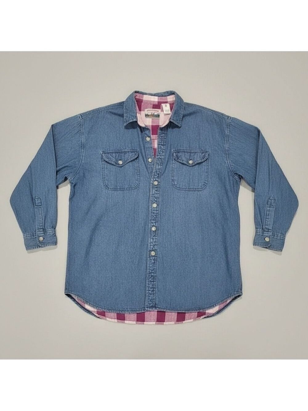 Vintage Moose Creek Denim Shirt Pink Flannel Quilt Lined 1X